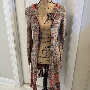 Lucky Brand Multicolor Hooded Cardigan with Fringe